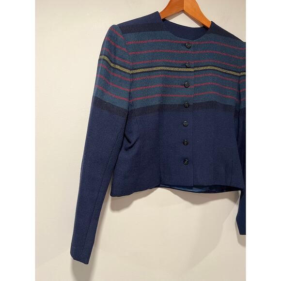 Vintage Young Traditions Business Jacket Navy Blue Red Yellow Stripes Size 6 JL - Picture 3 of 9